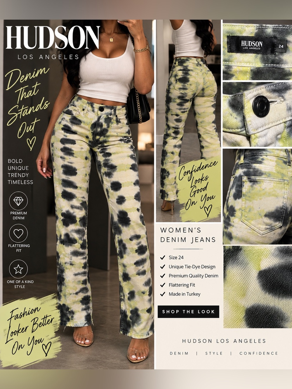 Hudson Jeans Women's Tie-Dye Flare Jeans — Yellow & Black size 24